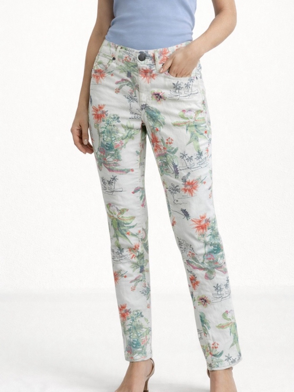 PS Parker Smith Floral Skinny Jeans Women’s Size 27 White Multicolor Stretch